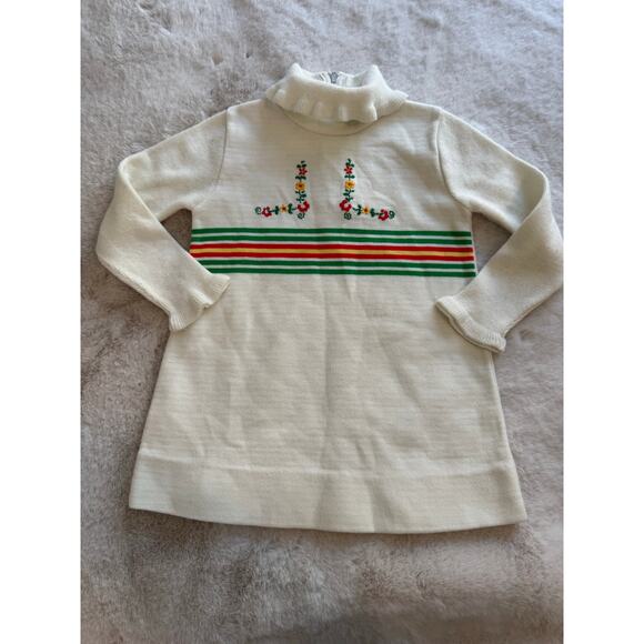 Vintage Little World Floral Striped Knit Sweater Dress Size 18 months-2T - Picture 1 of 8
